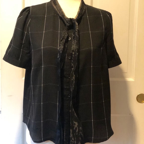 Modcloth Tops - Modcloth Black Silver Shirt Organza Neck Tie NEW